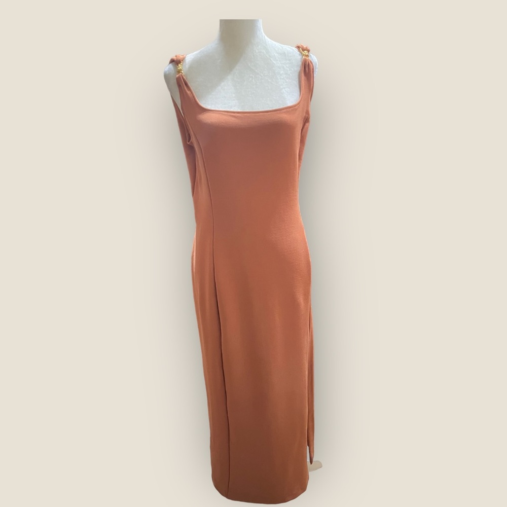 Expo nite bodycon scuba dress  12 💯 USA Made back zipper/slit/gold nugget